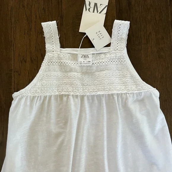 Zara Girls White Sleeveless Crochet Boho Coastal Tank Top Size 8 - Picture 2 of 10